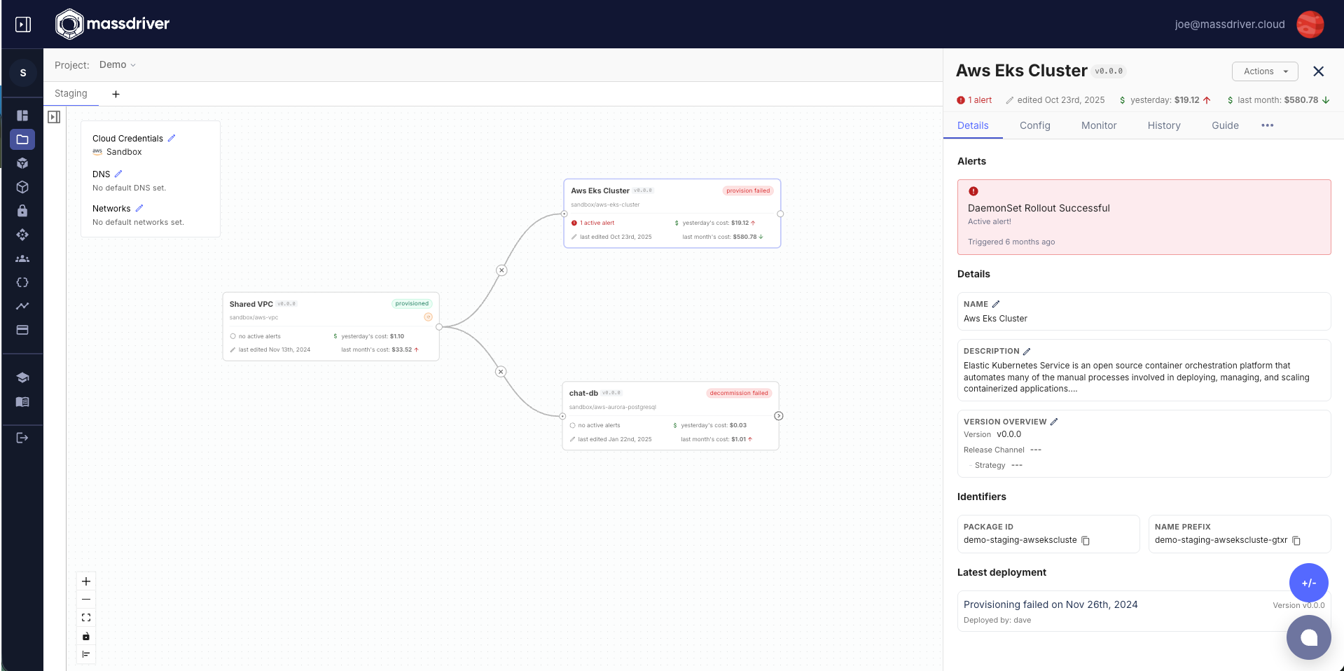 Instance version configuration panel